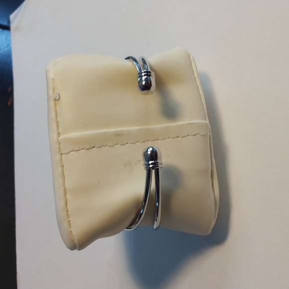 Silver cuff bracelet w/design by Ms Mels Creations w/colors purple, red, orange - Picture 2 of 3